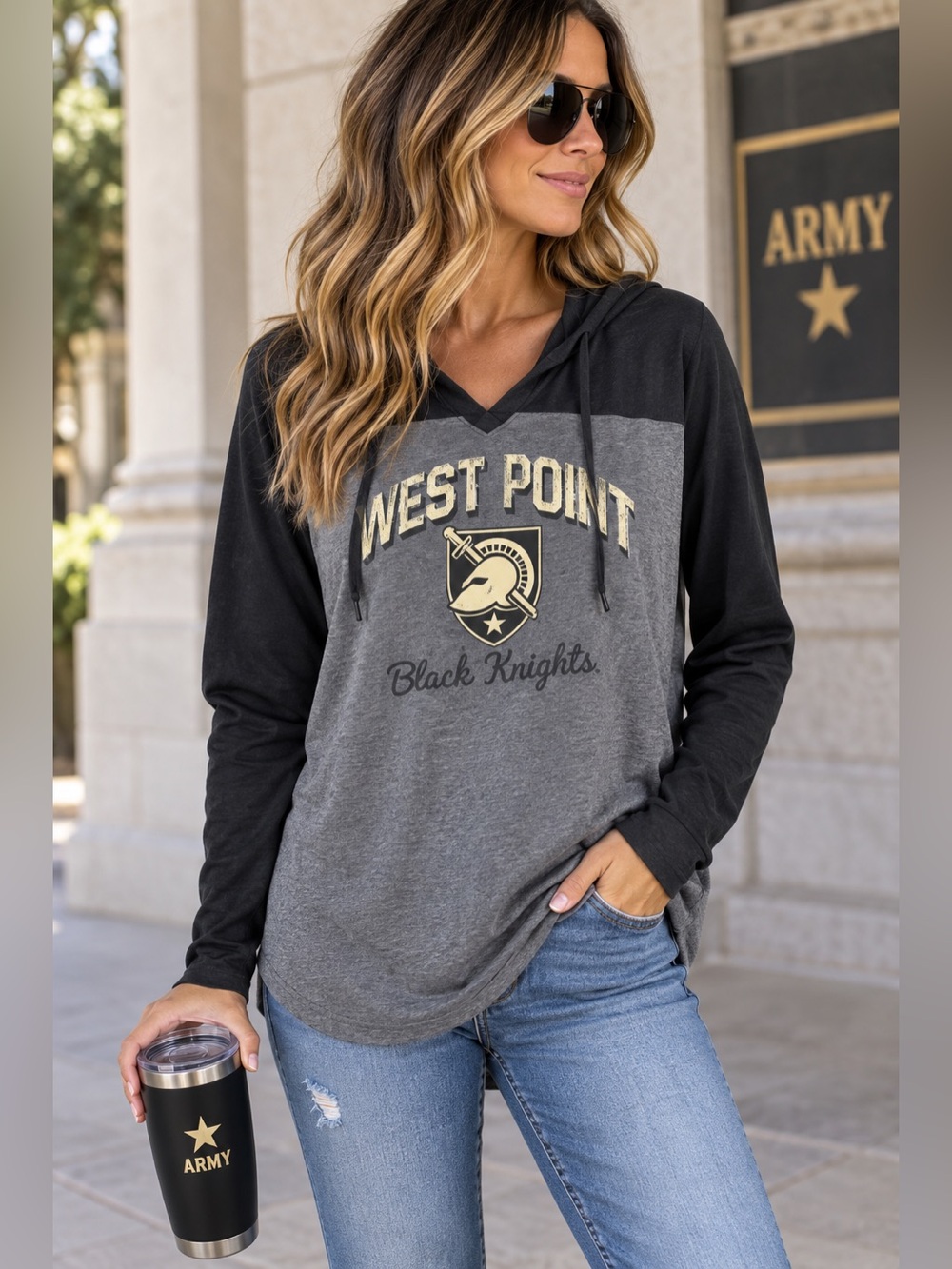 Camp David Army West Point Black Knights Hooded Shirt 2XL Gray Black